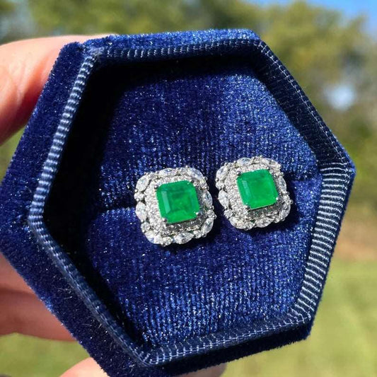 10Ct Green Sapphire Asscher Cut Stud Earrings