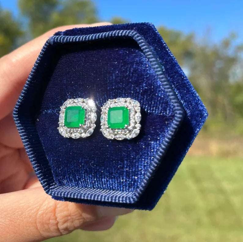 10Ct Green Sapphire Asscher Cut Stud Earrings