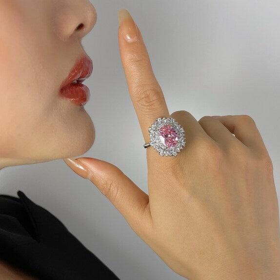 12Ct Pink Sapphire Oval Cut Engaement Ring