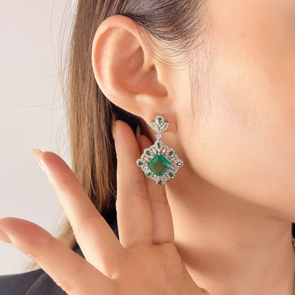 12Ct Green Sapphire Asscher Cut Drop Earrings