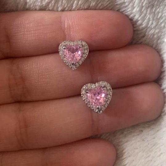 6Ct Pink Sapphire Heart Cut Stud Earrings