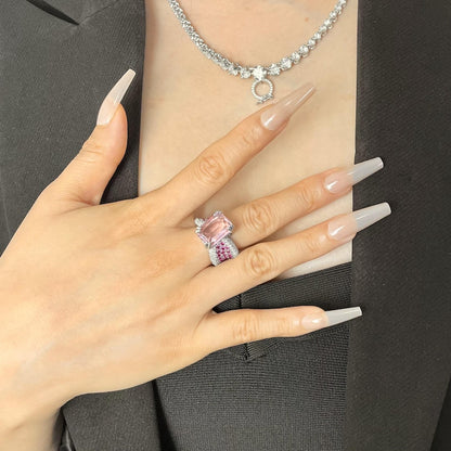 16Ct Pink Sapphire Baguette Cut Engaement Ring