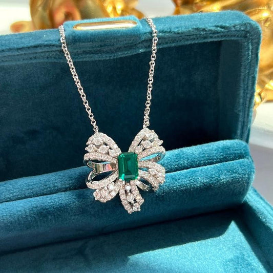 8Ct Green Sapphire Baguette Cut Necklace