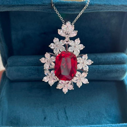 12Ct Red Sapphire Oval Cut Necklace