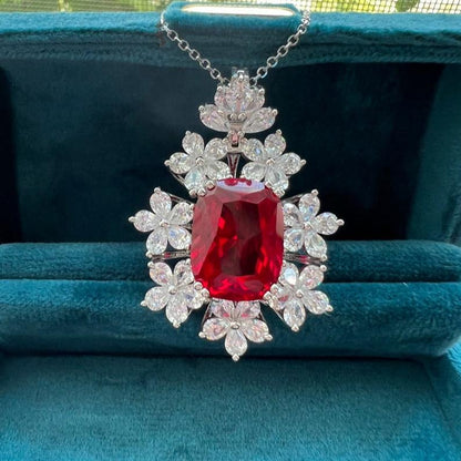 12Ct Red Sapphire Oval Cut Necklace