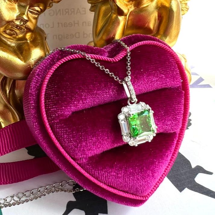 8Ct Green Sapphire Asscher Cut Necklace