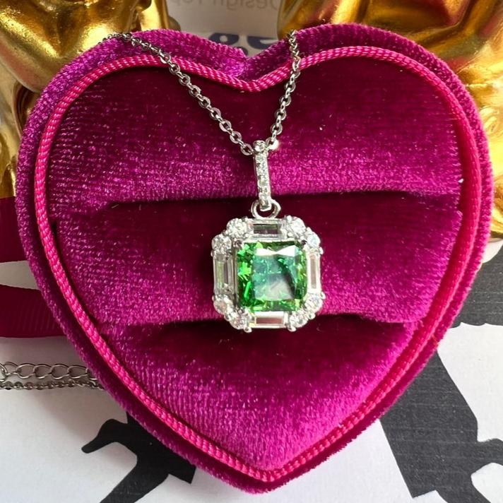 8Ct Green Sapphire Asscher Cut Necklace