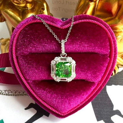 8Ct Green Sapphire Asscher Cut Necklace