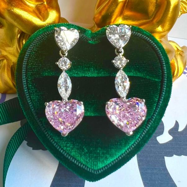 12Ct Pink Sapphire Heart Cut Drop Earrings