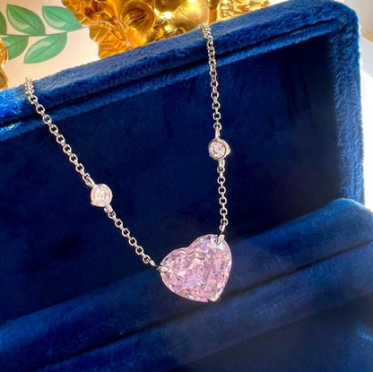 8Ct Pink Sapphire Heart Cut Necklace