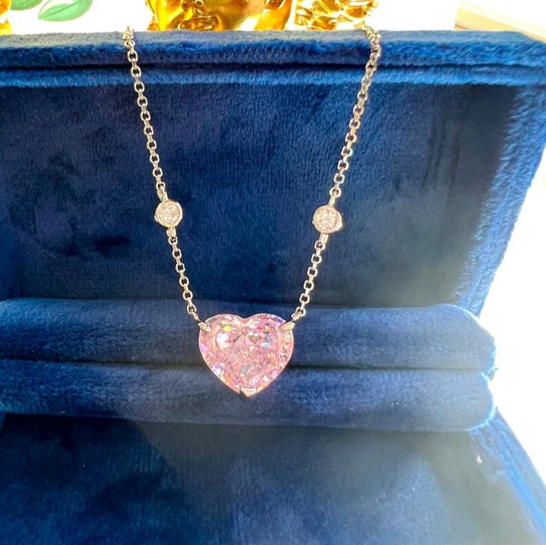 8Ct Pink Sapphire Heart Cut Necklace