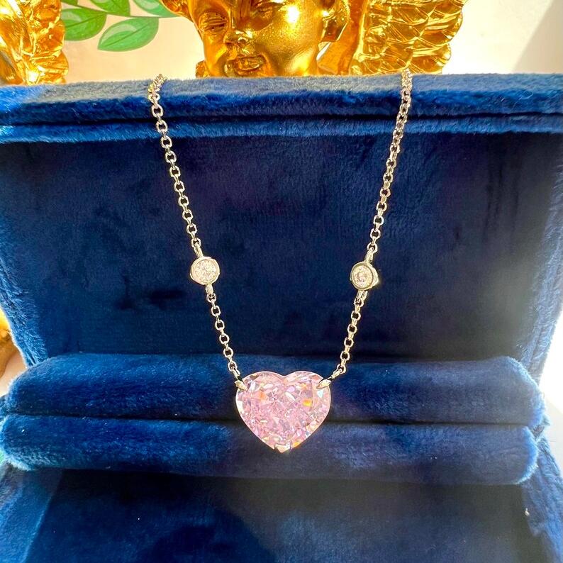 8Ct Pink Sapphire Heart Cut Necklace