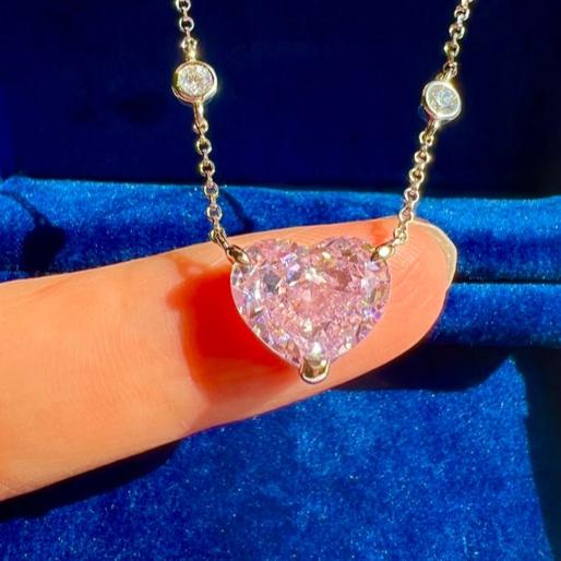 8Ct Pink Sapphire Heart Cut Necklace