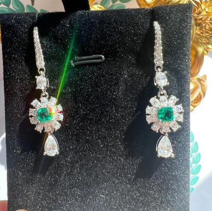 10Ct Green Sapphire Cushion Cut Drop Earrings