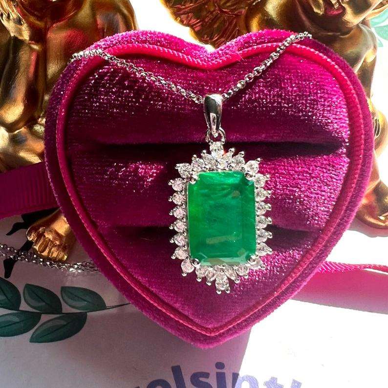 10Ct Green Sapphire Baguette Cut Necklace