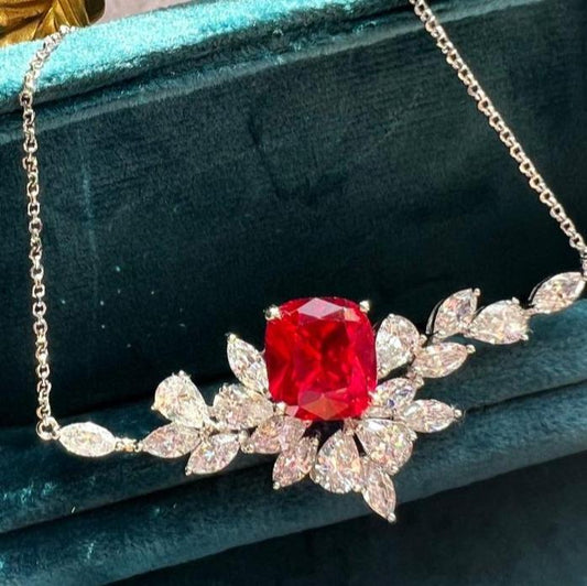 8Ct Red Sapphire Cushion Cut Necklace