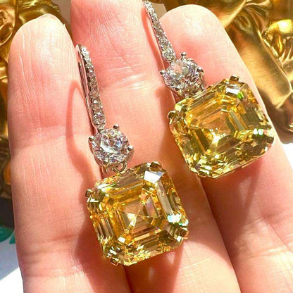 10Ct Yellow Sapphire Asscher Cut Drop Earrings