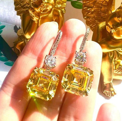 10Ct Yellow Sapphire Asscher Cut Drop Earrings