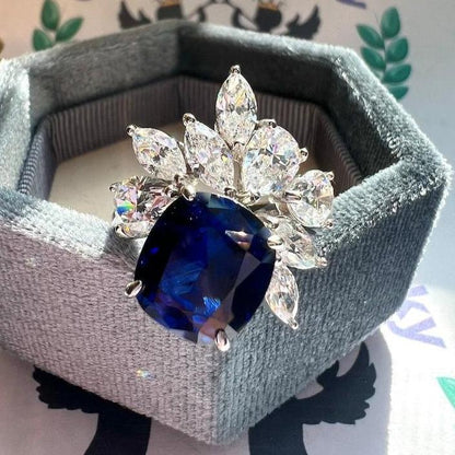 9Ct Blue Sapphire Cushion Cut Ring