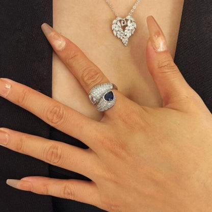 8Ct Blue&White Sapphire Pear Cut Ring