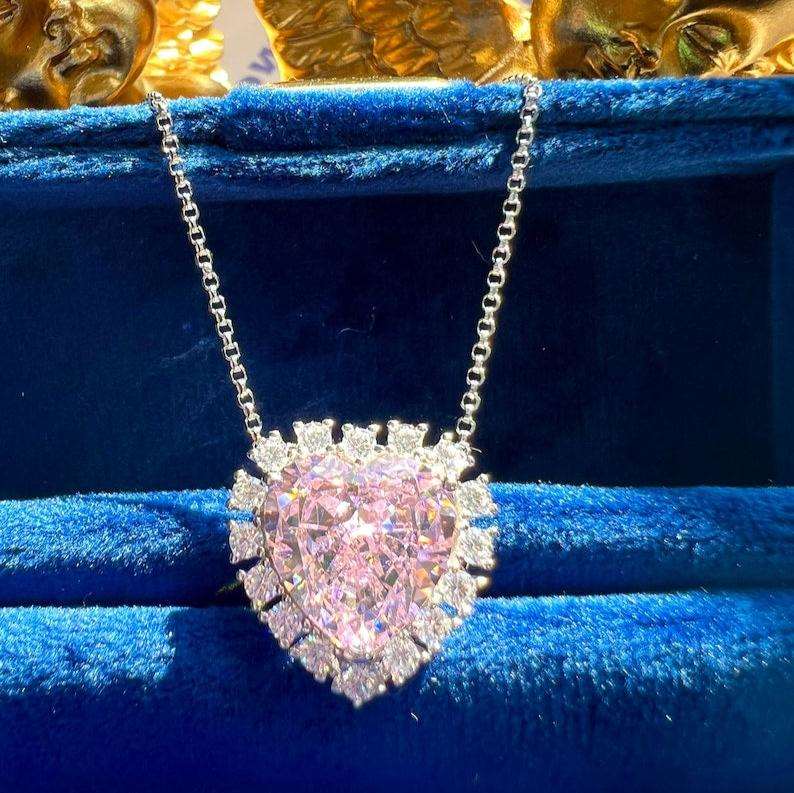 12Ct Pink Sapphire Heart Cut Necklace