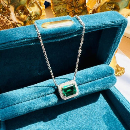 8Ct Green Sapphire Baguette Cut Necklace