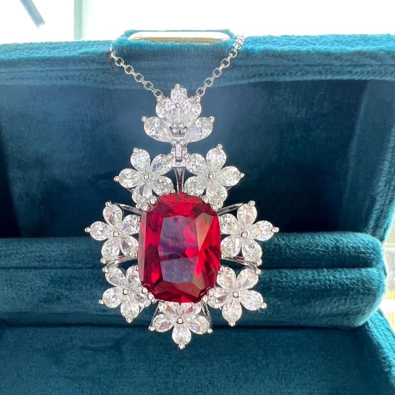 12Ct Red Sapphire Oval Cut Necklace