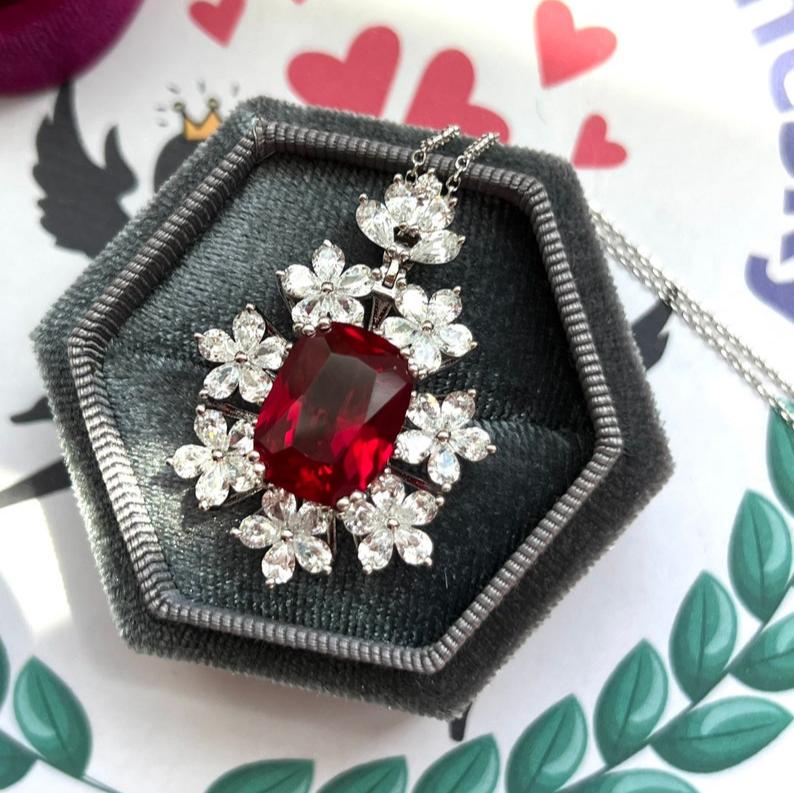 12Ct Red Sapphire Oval Cut Necklace