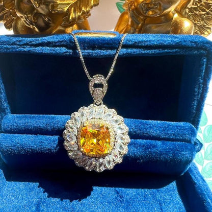 10Ct Yellow Sapphire Cushion Cut Necklace