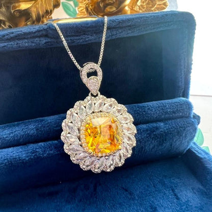 10Ct Yellow Sapphire Cushion Cut Necklace