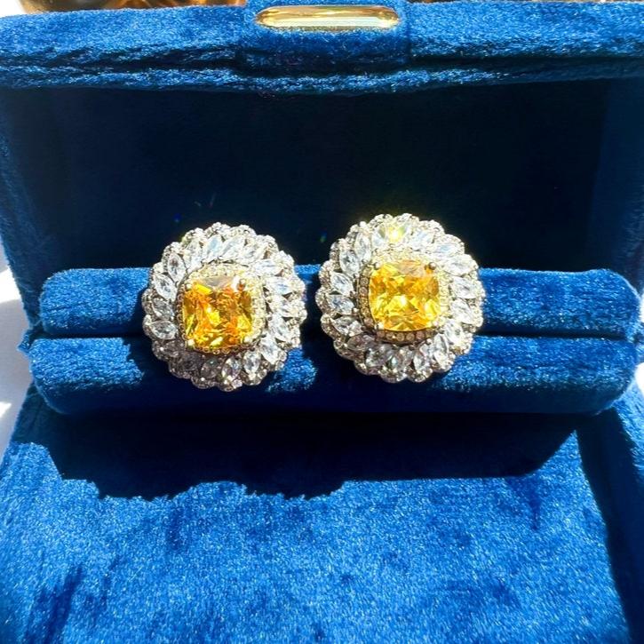 14Ct Yellow Sapphire Cushion Cut Stud Earrings