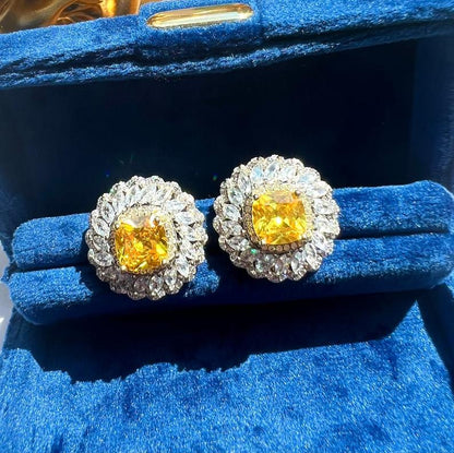 14Ct Yellow Sapphire Cushion Cut Stud Earrings