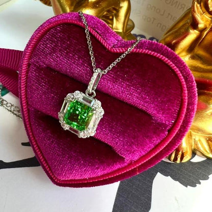 8Ct Green Sapphire Asscher Cut Necklace