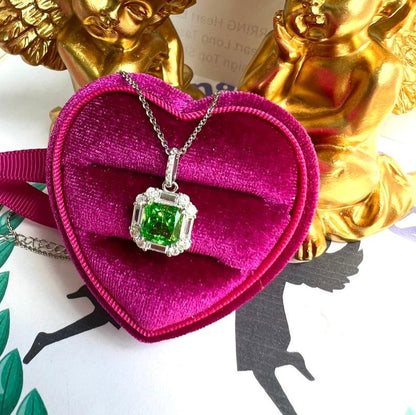 8Ct Green Sapphire Asscher Cut Necklace