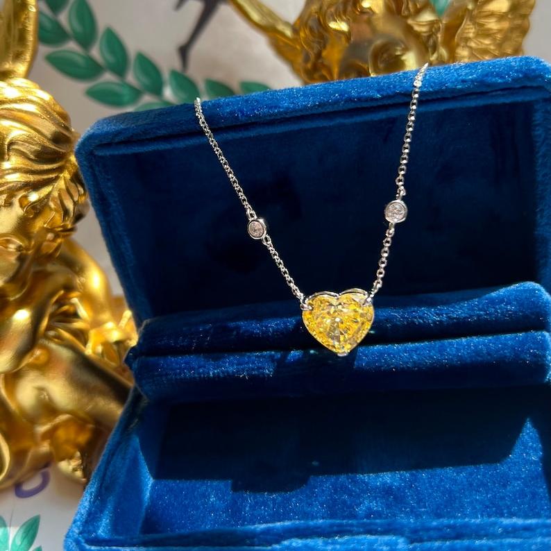 8Ct Yellow Sapphire Heart Cut Necklace