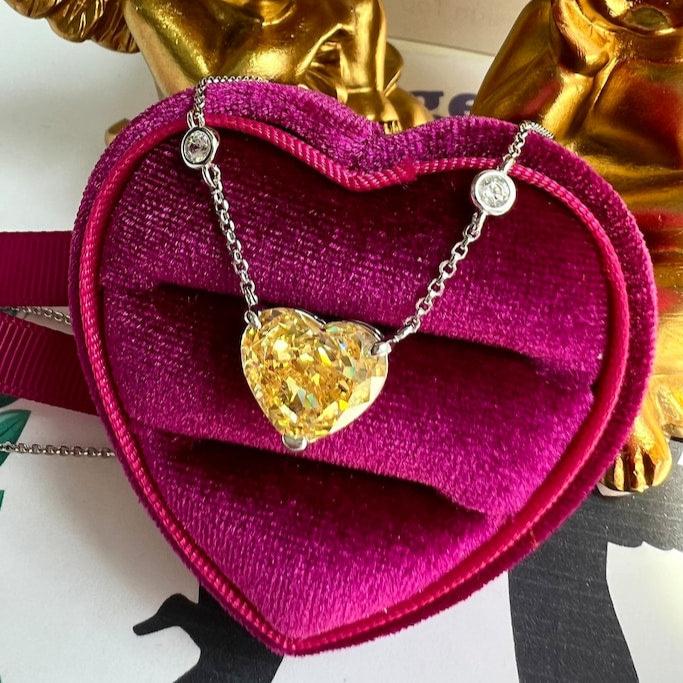 8Ct Yellow Sapphire Heart Cut Necklace