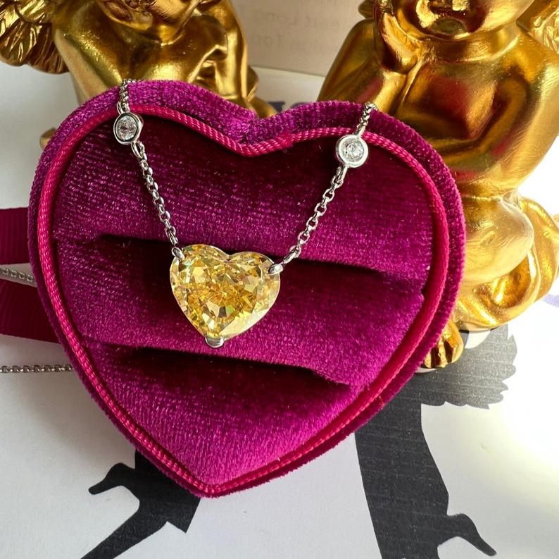 8Ct Yellow Sapphire Heart Cut Necklace