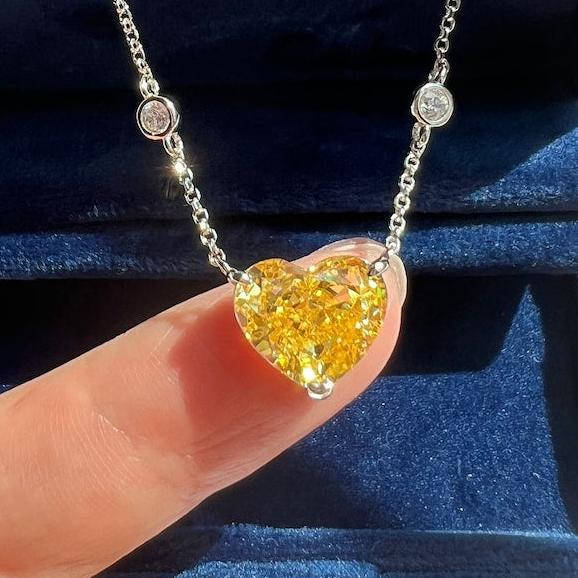 8Ct Yellow Sapphire Heart Cut Necklace