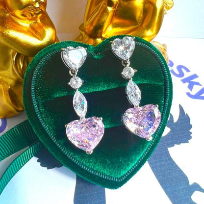 12Ct Pink Sapphire Heart Cut Drop Earrings