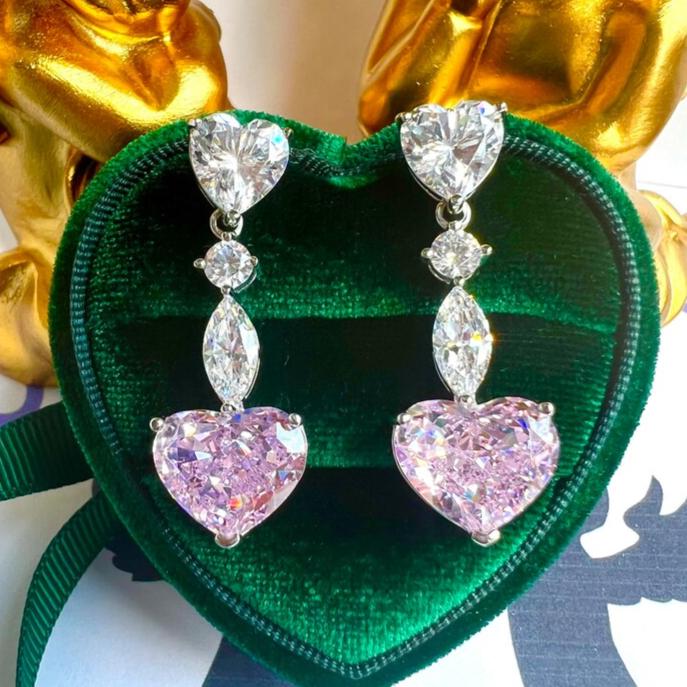 12Ct Pink Sapphire Heart Cut Drop Earrings