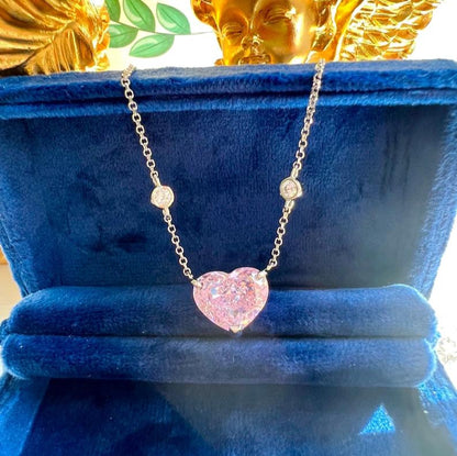 8Ct Pink Sapphire Heart Cut Necklace