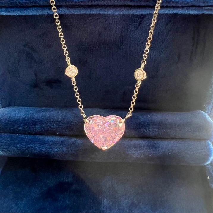 8Ct Pink Sapphire Heart Cut Necklace