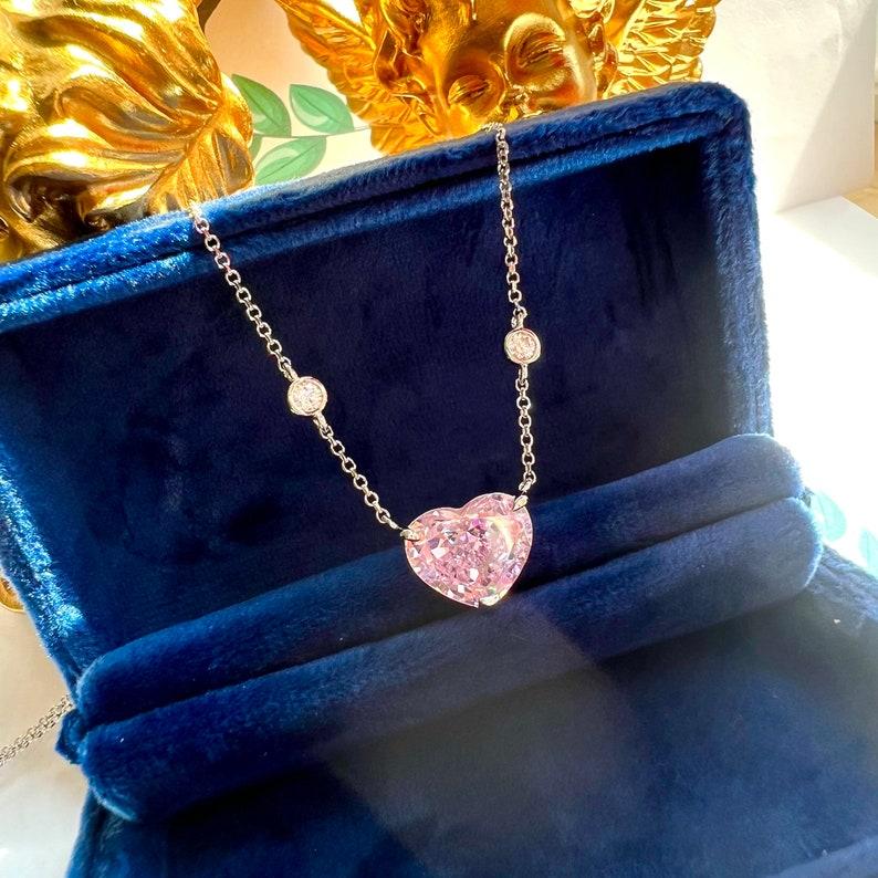 8Ct Pink Sapphire Heart Cut Necklace