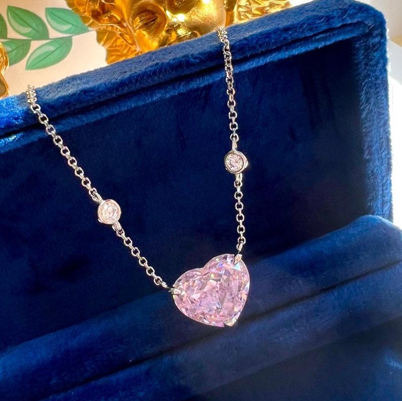 8Ct Pink Sapphire Heart Cut Necklace