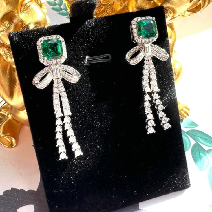 10Ct Green Sapphire Asscher Cut Drop Earrings