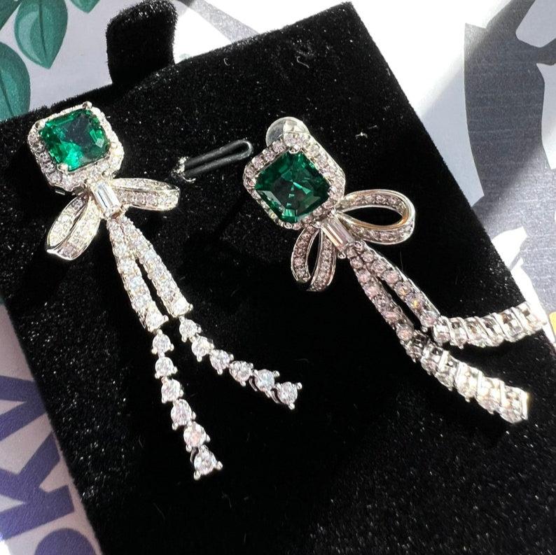 10Ct Green Sapphire Asscher Cut Drop Earrings