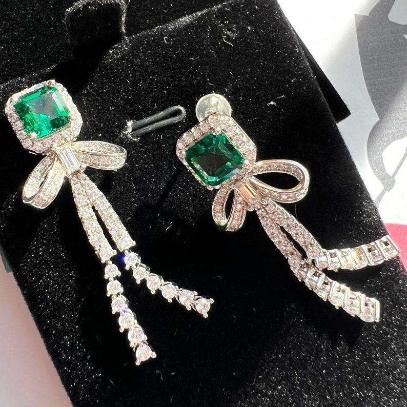 10Ct Green Sapphire Asscher Cut Drop Earrings