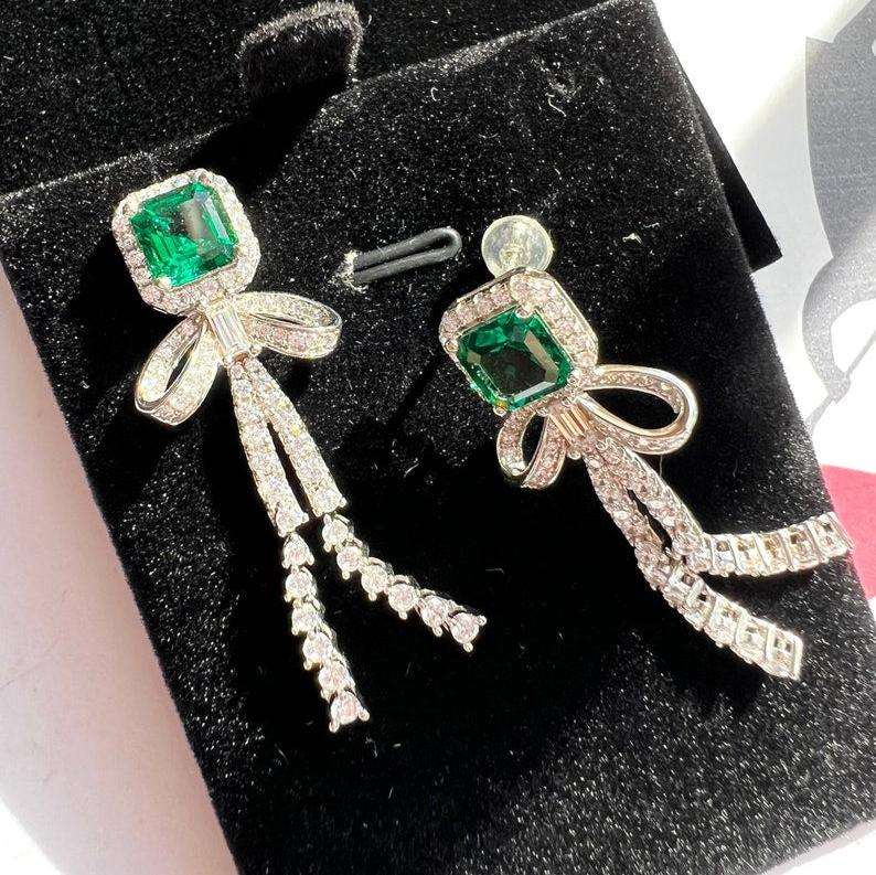 10Ct Green Sapphire Asscher Cut Drop Earrings