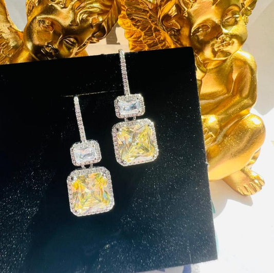 12Ct Yellow Sapphire Asscher  Cut Drop Earrings