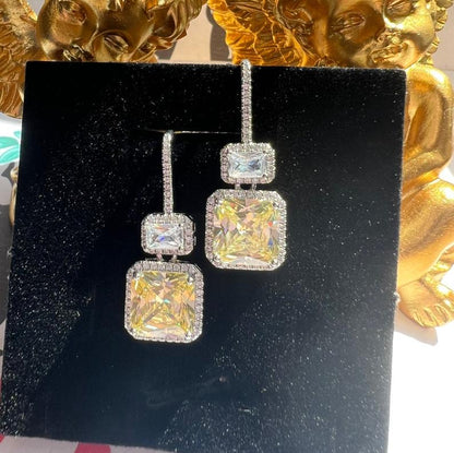 12Ct Yellow Sapphire Asscher  Cut Drop Earrings